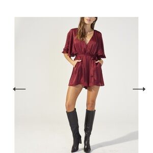 Burgundy Ruffle Sleeve Dress Romper